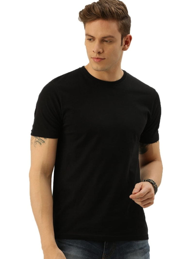 Men's Black Half Sleeve Round Neck Plain T-Shirt