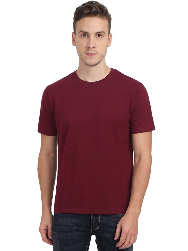 Men's Maroon Half Sleeve Round Neck Plain T-Shirt