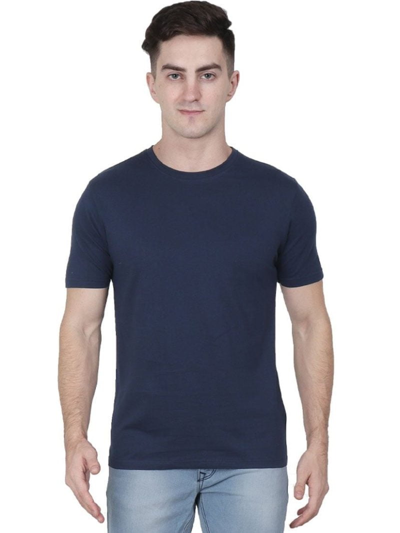 Men's Navy Blue Half Sleeve Round Neck Plain T-Shirt