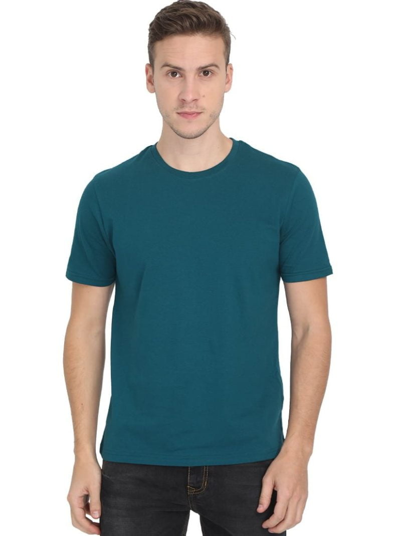 Men's Petrol Half Sleeve Round Neck Plain T-Shirt