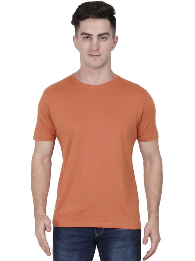 Men's Saffron Half Sleeve Round Neck Plain T-Shirt