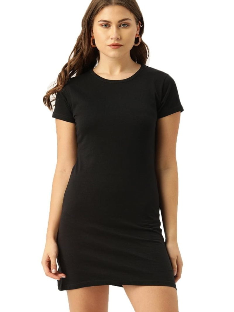 Women's Black Half Sleeve Plain T-Shirt Dress