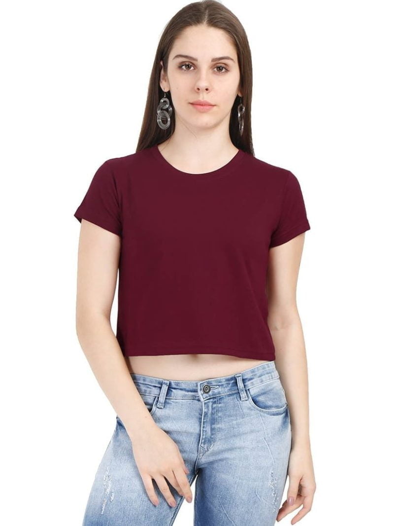 Plain Women's Maroon Half Sleeve Crop top