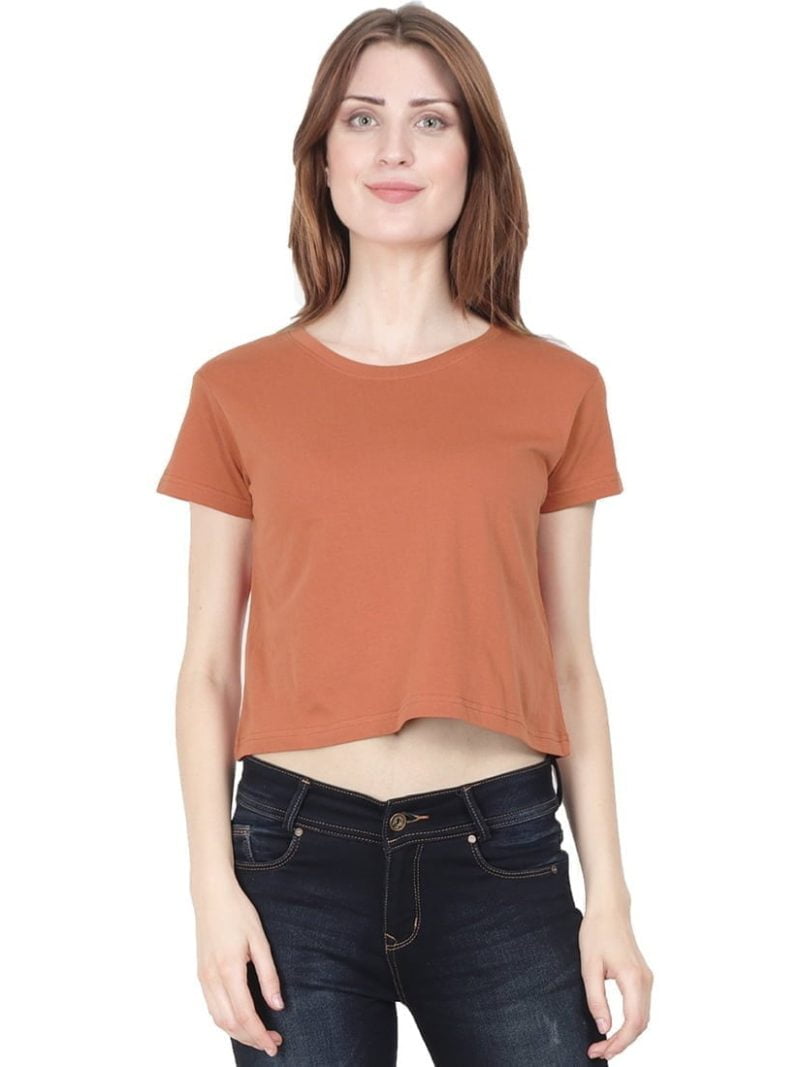 Plain Women's Saffron Half Sleeve Crop top
