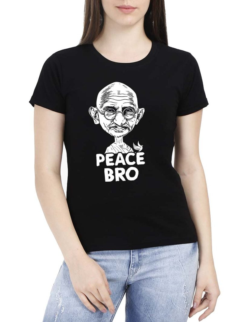Peace Bro Special Women Half Sleeve Black Fun T-Shirt