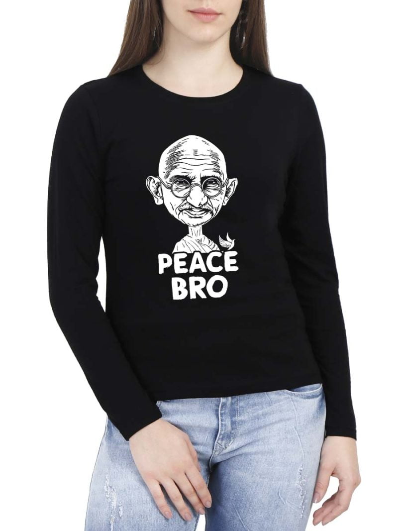Peace Bro Special Women Full Sleeve Black Fun T-Shirt