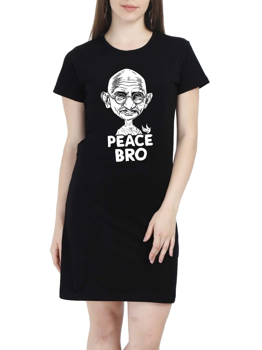 Peace Bro Special  Women Black Fun T-Shirt Dress