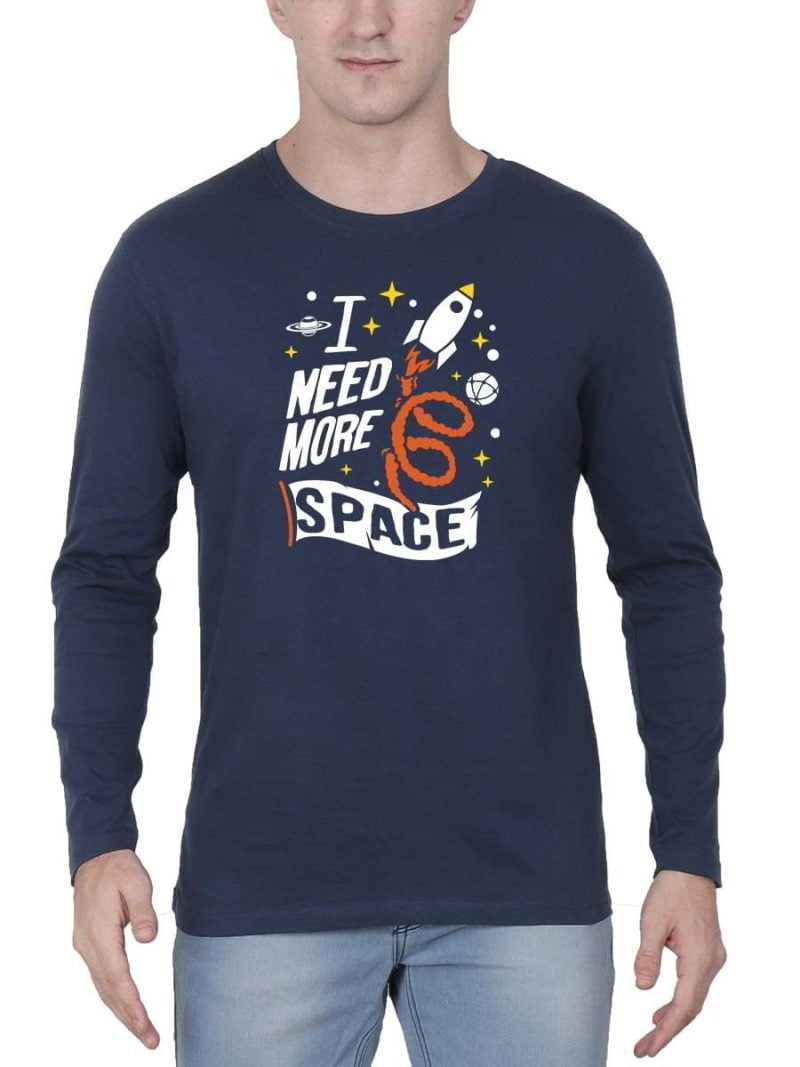 I Need More Space Rocket Men Full Sleeve Navy Blue Crazy Fun T-Shirt