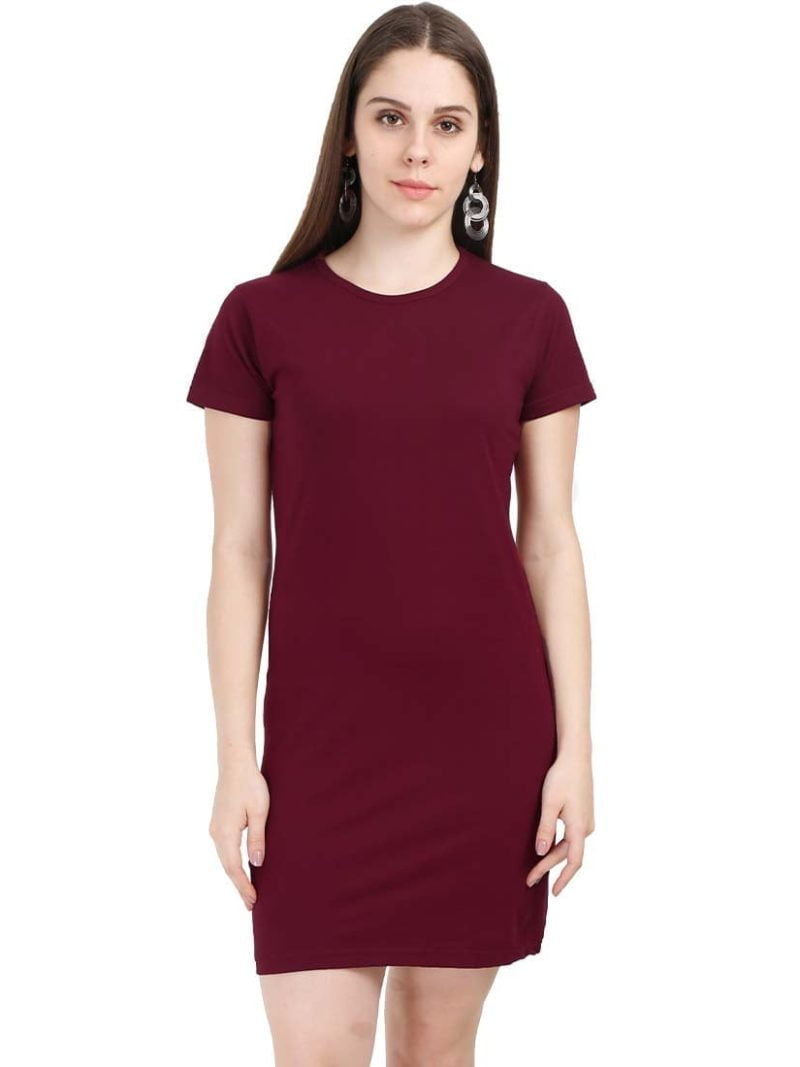 Women's Maroon Half Sleeve Plain T-Shirt Dress