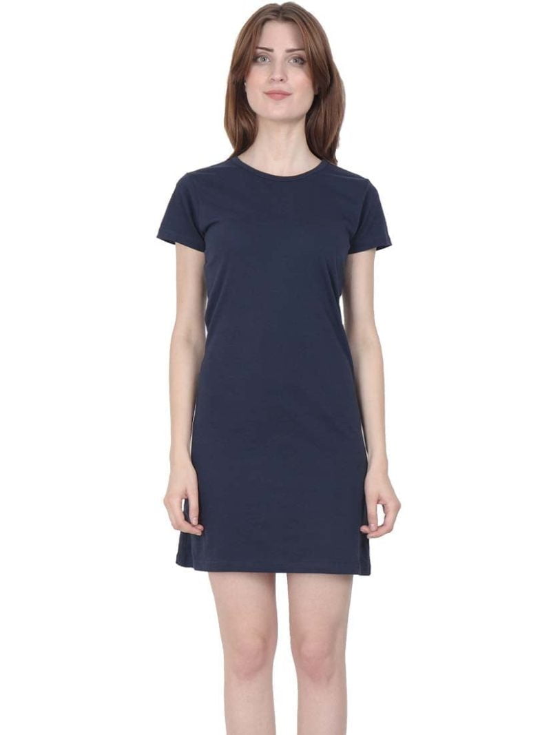 Women's Navy Blue Half Sleeve Plain T-Shirt Dress