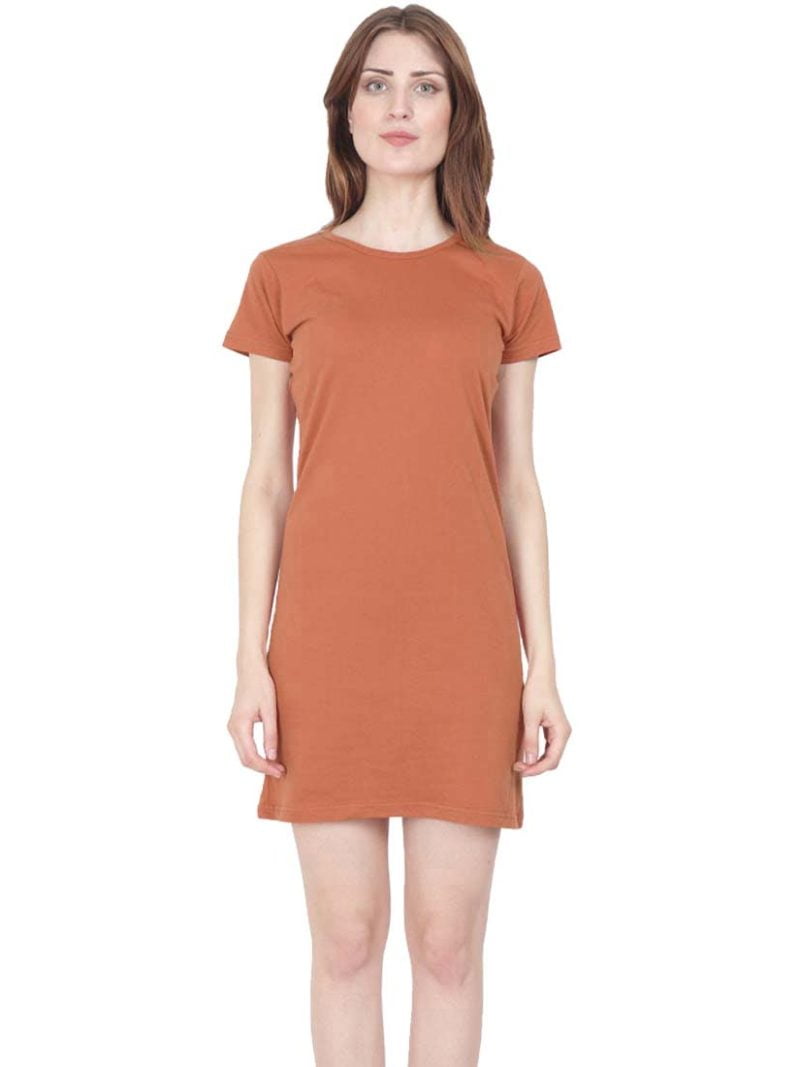 Women's Saffron Half Sleeve Plain T-Shirt Dress