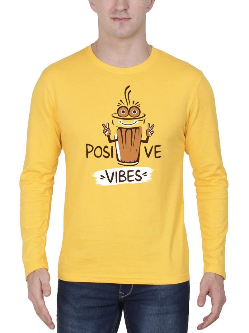 Positive Vibes - Tea Men's Yellow Full Sleeve Round Neck T-Shirt