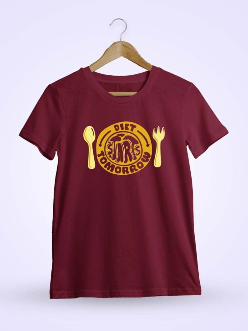 Diet Starts Tomorrow Men Half Sleeve Maroon Foodie T-Shirt