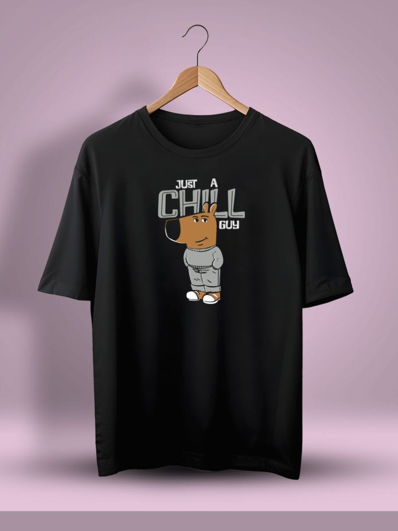Just A Chill Guy Black Oversized Printed T-Shirt For Men - Half Sleeve