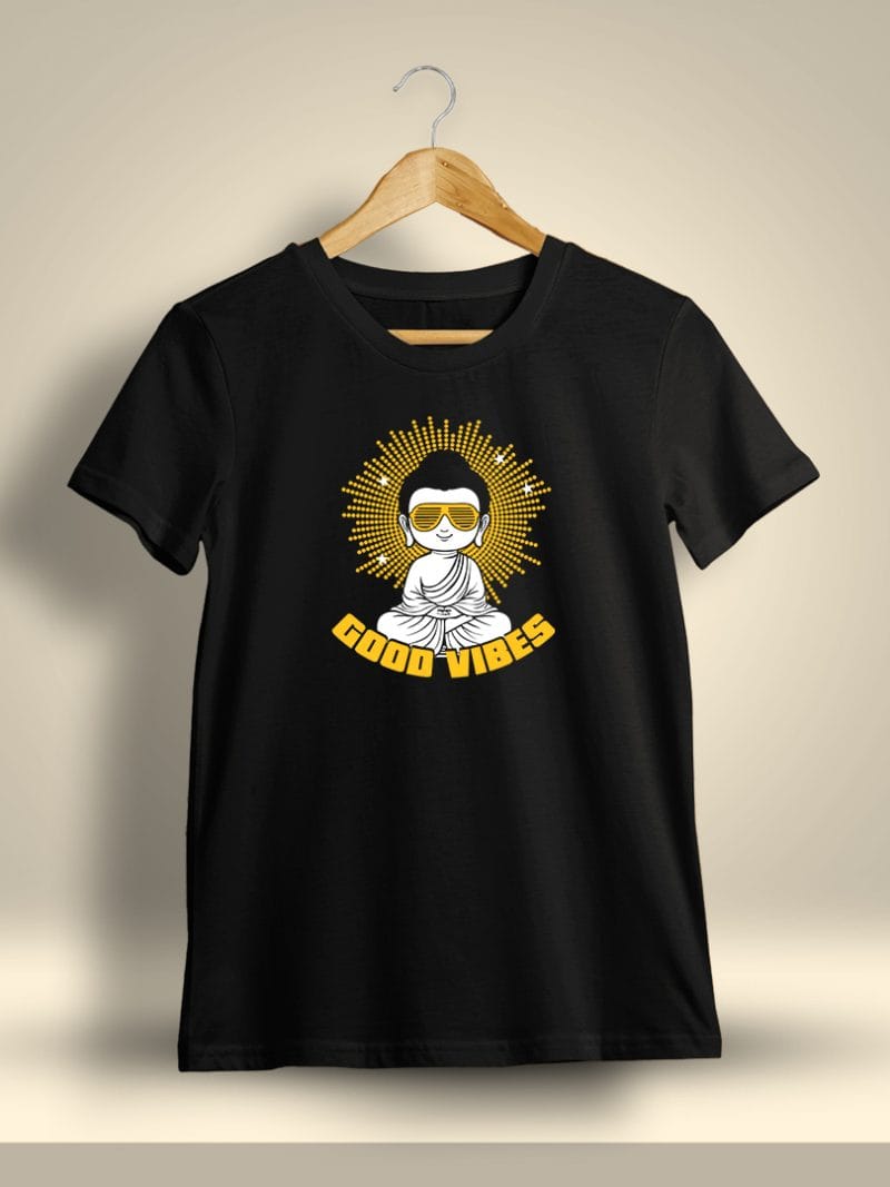 Good Vibes Buddha Graphic T-Shirt For Men - Half Sleeve