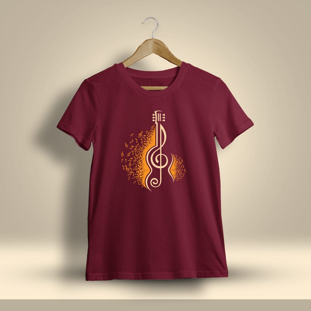 Guitar Music Printed T-Shirt For Men - Half Sleeve