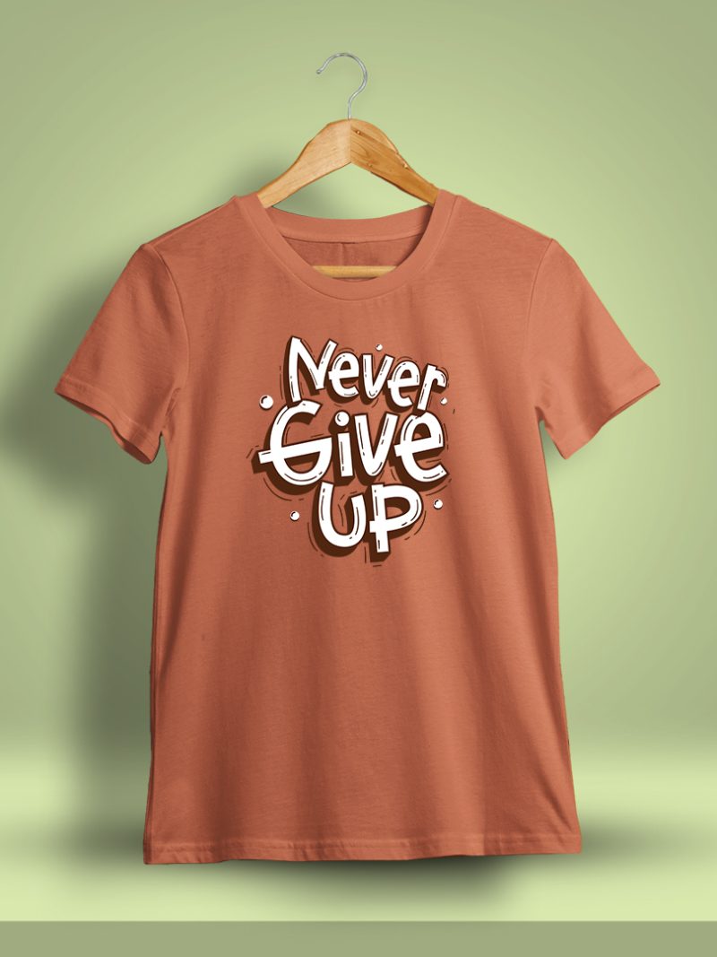 Never Give Up Printed T-Shirt For Men - Half Sleeve